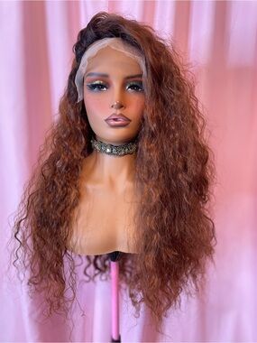 Soft Ombré Reddish Brown 26 Inch Kinky Curly Lace Front Wig, Natural Hairline